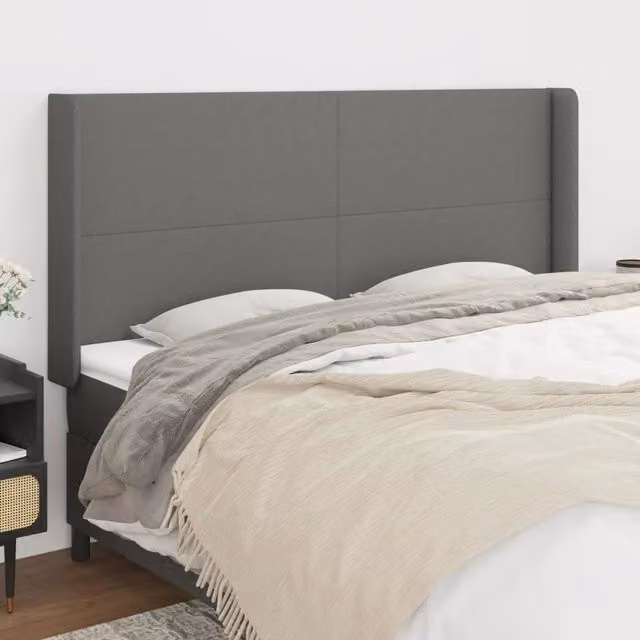 Testiera ad Orecchio-Testata con Orecchie GrigioScuro 183x16x118/128cm inTessuto 174846