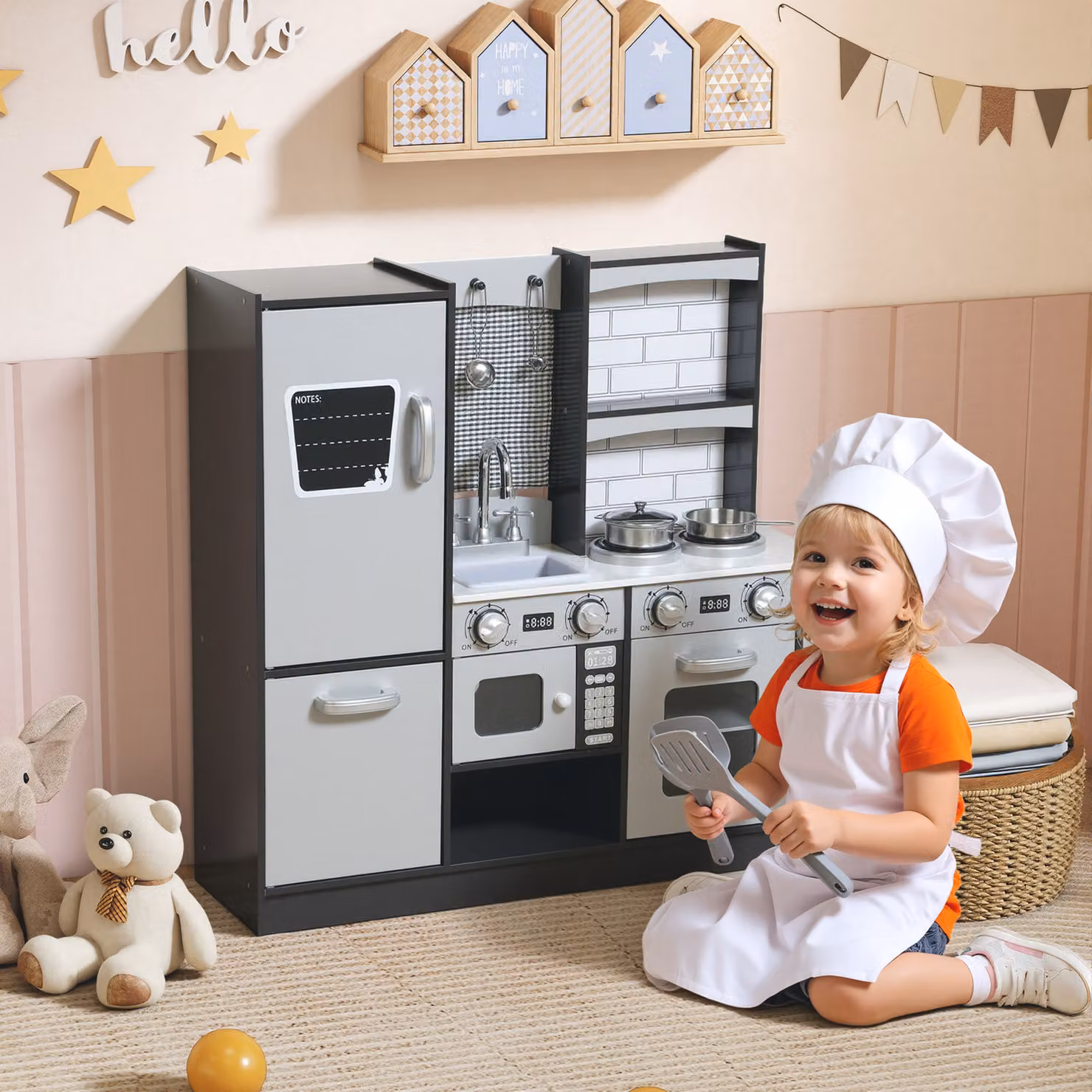 Cucina Giocattolo in Legno AIYAPLAY per Bambini 3-8 Anni con Accessori, Frigo, Lavandino e Suoni, Marrone – 2