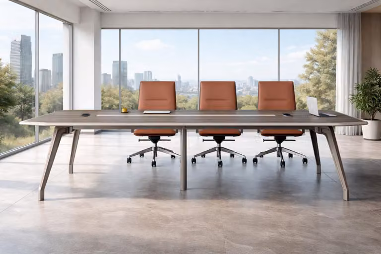 Tavolo da conferenza marrone di alta qualità, design elegante, ideale per l'ufficio, realizzato in legno