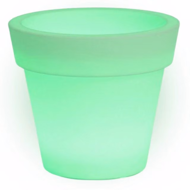 Vaso luminoso moderno di design Ø110 H95 in polimero resistente con LED verde per interno ed esterno - Made in Italy - Monacis