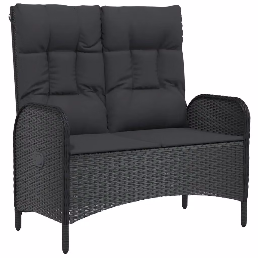 Panca Reclinabile da Giardino Outsunny in Polyrattan Nera con Cuscini – 2