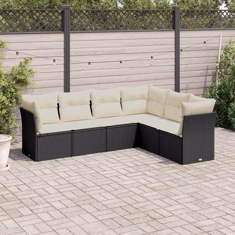 Set Divano da Giardino a L vidaXL 6 pz con Cuscini Nero e Struttura in Metallo
