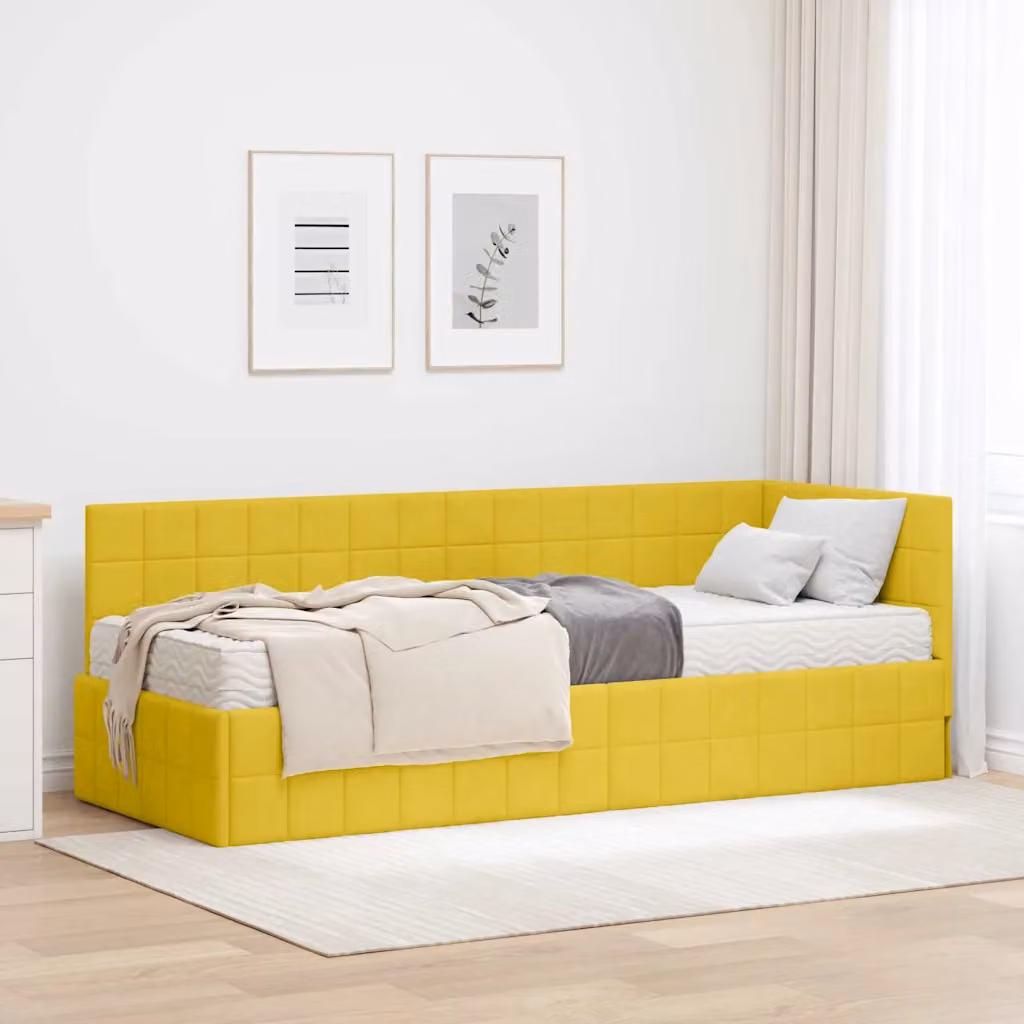 vidaXL Struttura Letto Angolare con Materasso in Velluto Giallo L: 80 cm, P: 200 cm