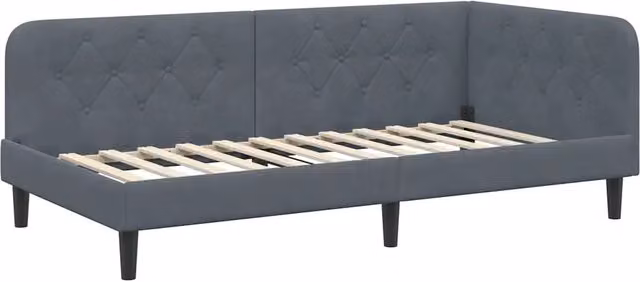 Letto singolo | Letto per adulti | Cornice del letto ad angolo Grigio scuro 90 x 200 cm Velluto