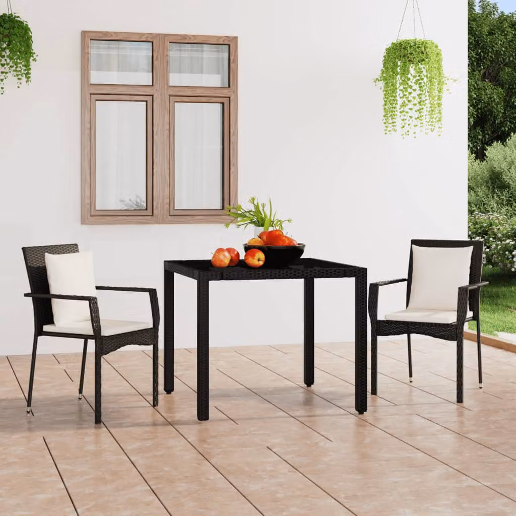Set di 2 sedie da giardino vidaXL in polyrattan nere con cuscini e braccioli