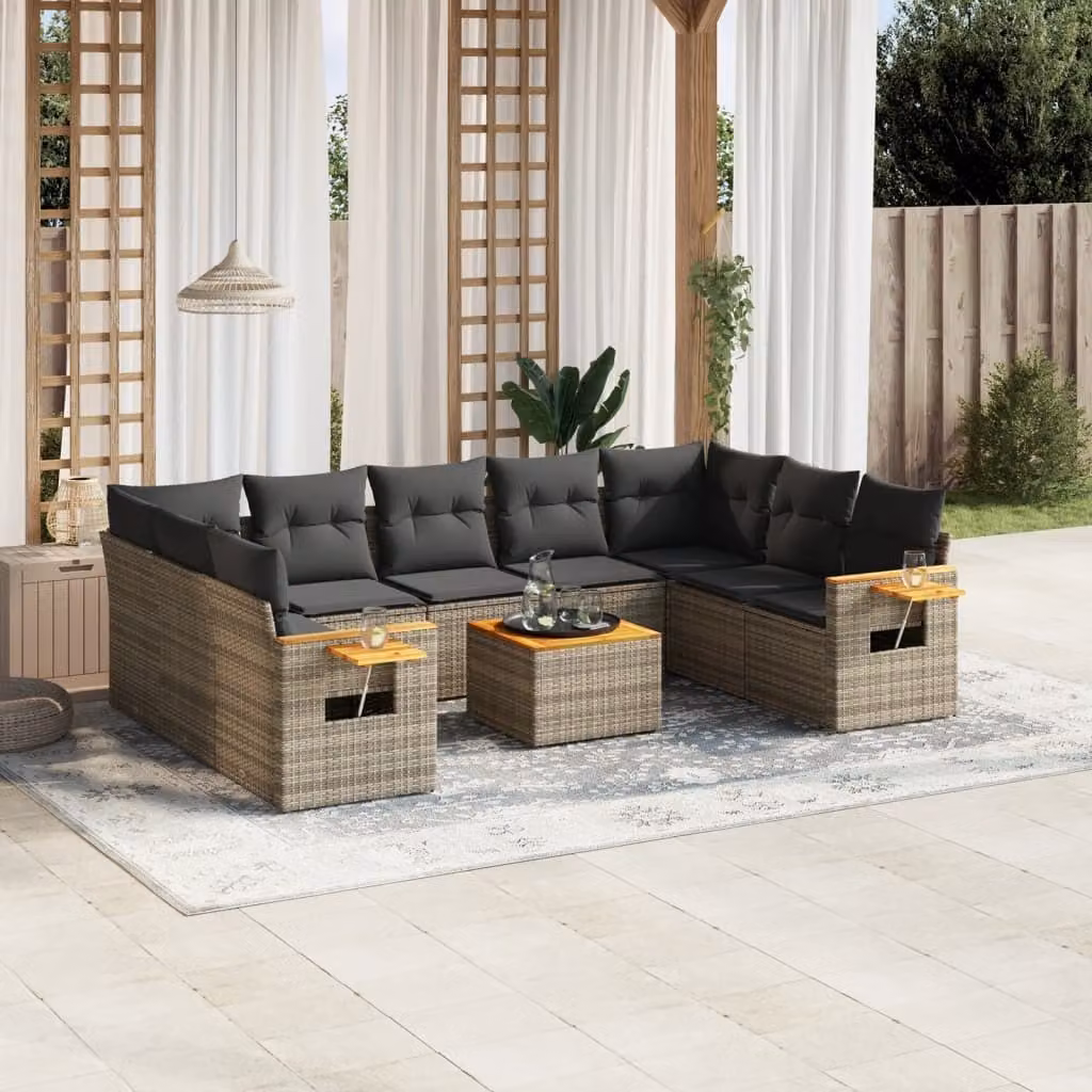 Maison Exclusive - Set Divano da Giardino 10 pz con Cuscini Grigio in Polyrattan