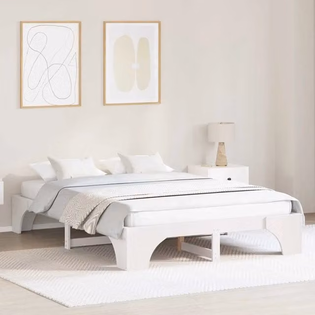 Struttura del letto moderna vidaXL in pino massello laccato bianco L/P/H: 150 x 200 x 87 cm