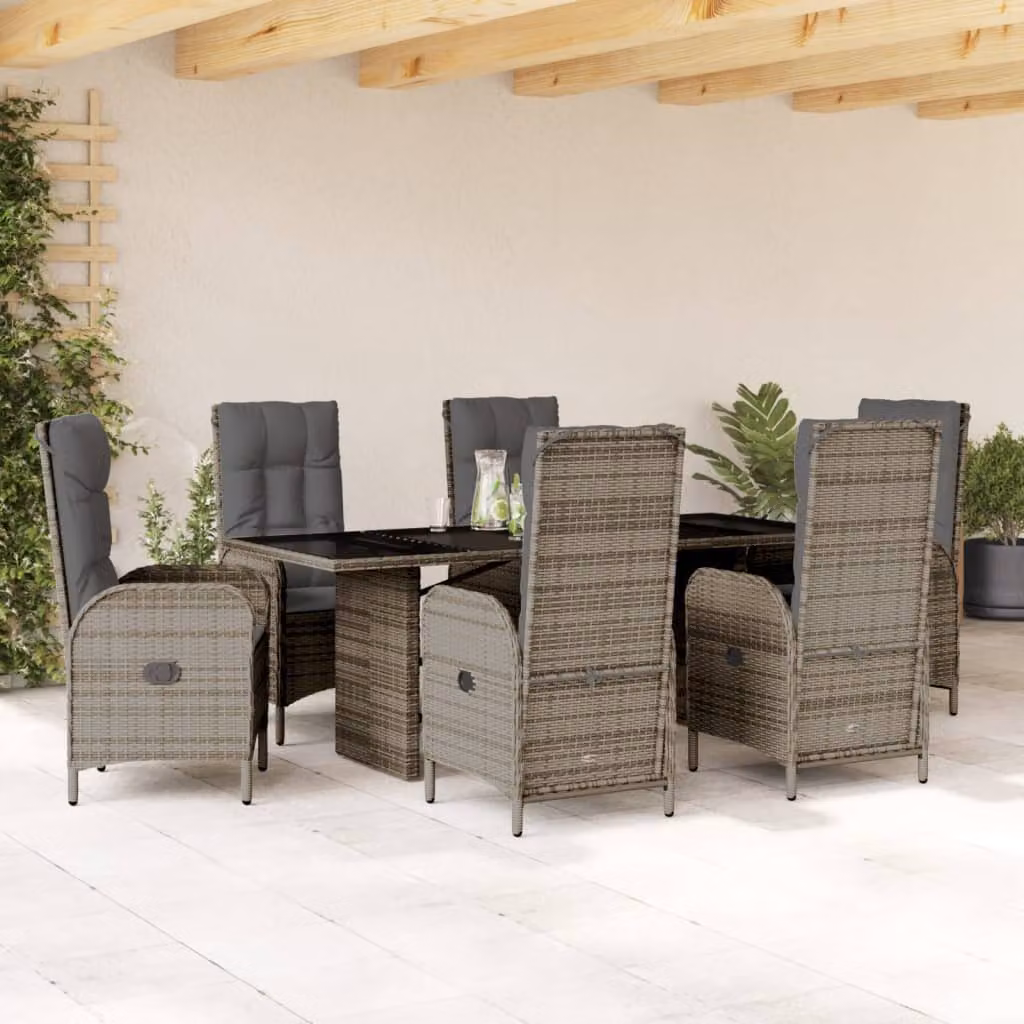 Set da Pranzo da Giardino vidaXL 7 pz in Polyrattan Grigio Antracite con Piano in Vetro – 1
