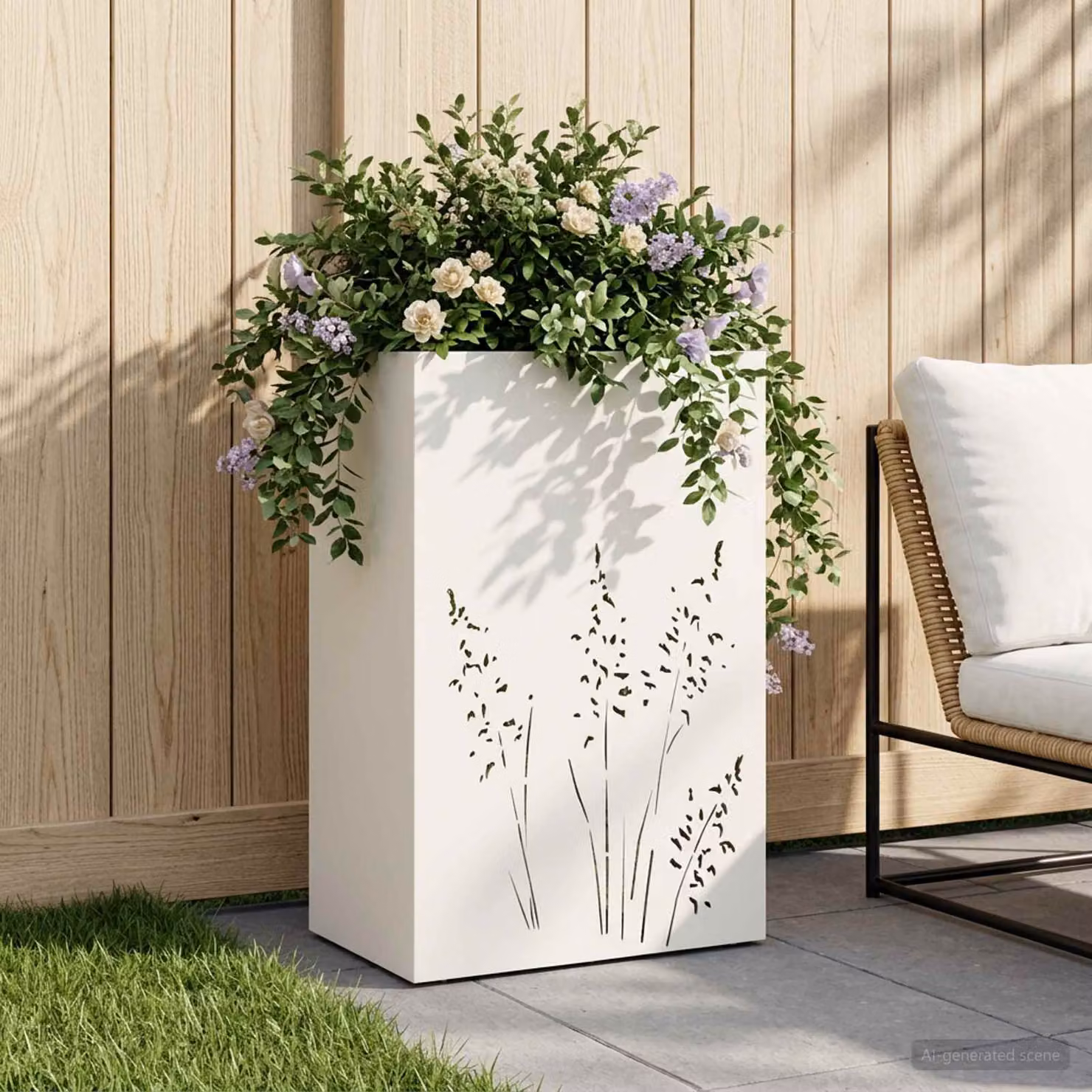vidaXL Vaso da giardino in metallo bianco L: 50 cm, P: 30 cm, H: 75 cm