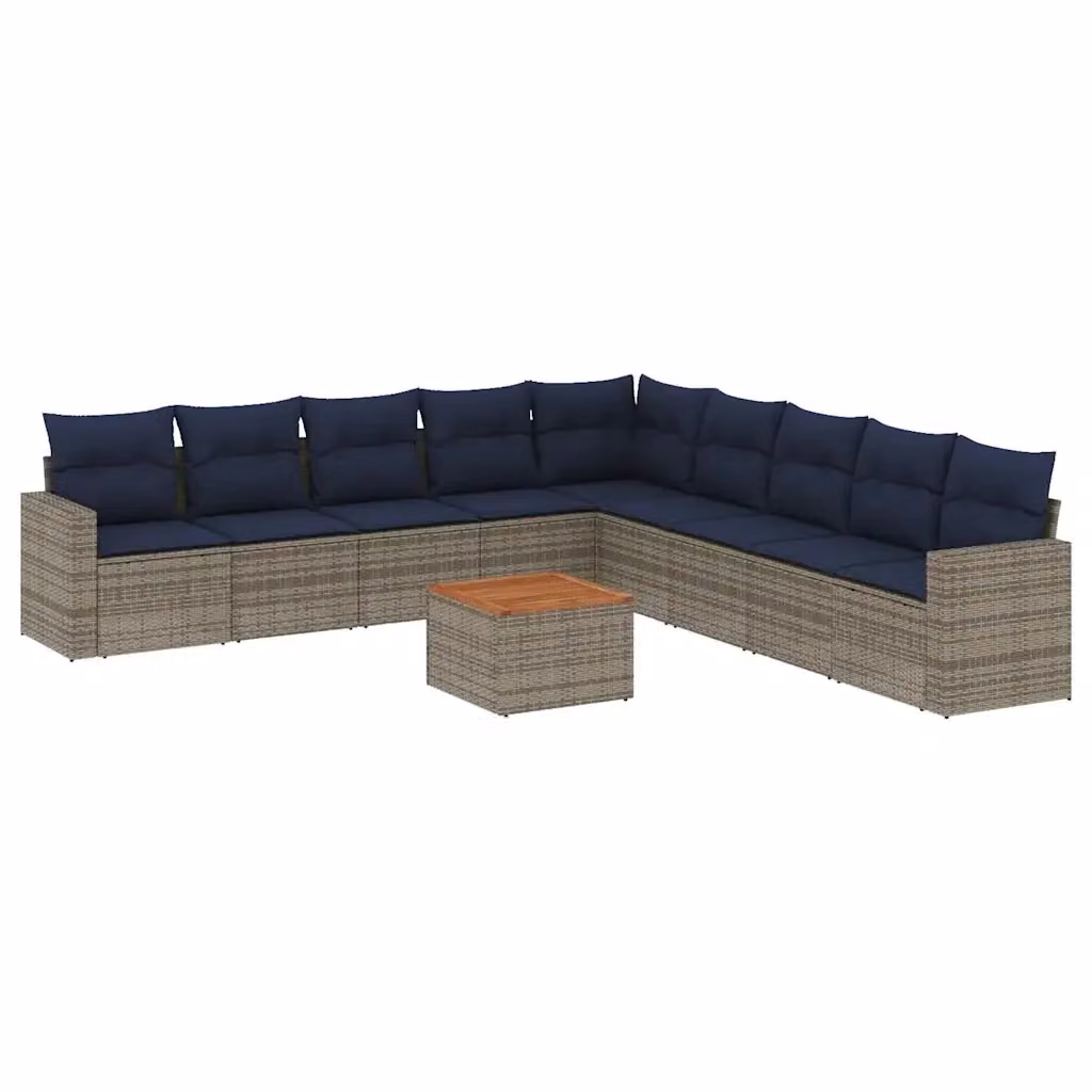 vidaXL Set di Divani da Giardino a L in Polyrattan Grigio con 10 Pezzi e Cuscini – 2