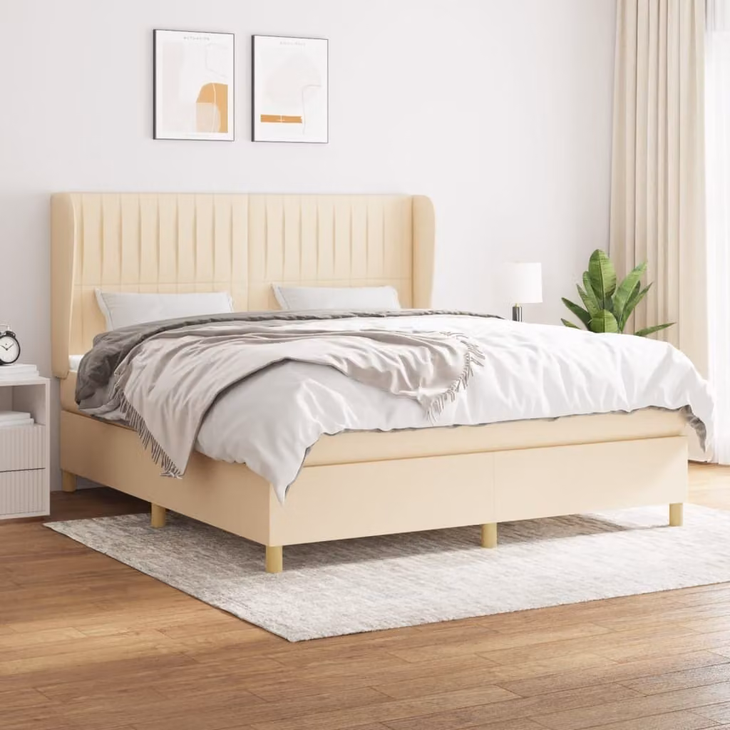 Maison Exclusive - Giroletto a Molle con Materasso Crema 180x200 cm in Tessuto