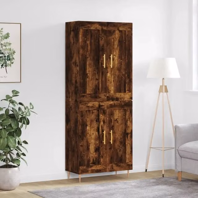 Credenza moderna vidaXL in legno di rovere color marrone, sospesa a parete, L: 69,5 cm, P: 34 cm, H: 180 cm