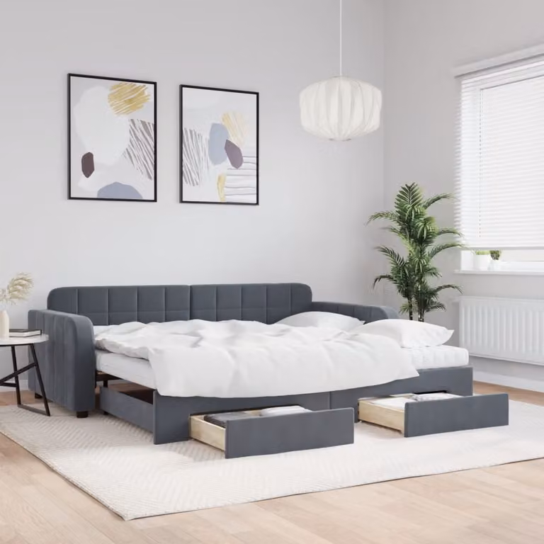 vidaXL Divano Letto con Cassetti in Velluto Grigio, L/P/H: 90 x 190 cm