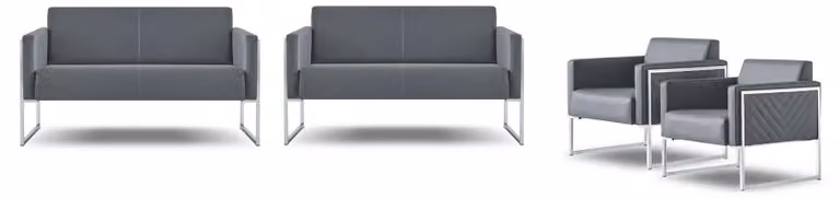 Arbeitszimmer Set 4tlg 2x 2-Sitzer mit 2x Sessel Grau Einfarbig Modern