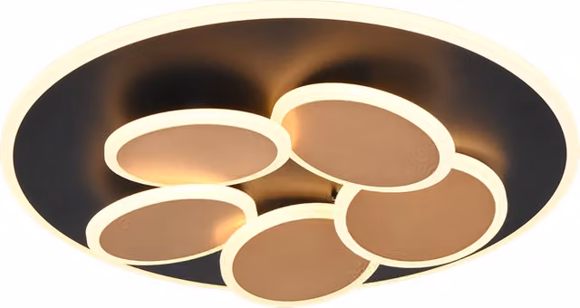 Plafoniera LED Trio Leuchten in metallo nero e oro con design Mandala, D 50 cm – 1