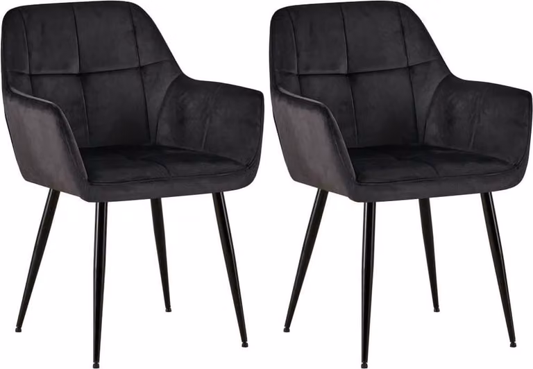 set di 2 sedie da pranzo in velluto - Sedie - Seduta confortevole, design di facile manutenzione | Colore: nero