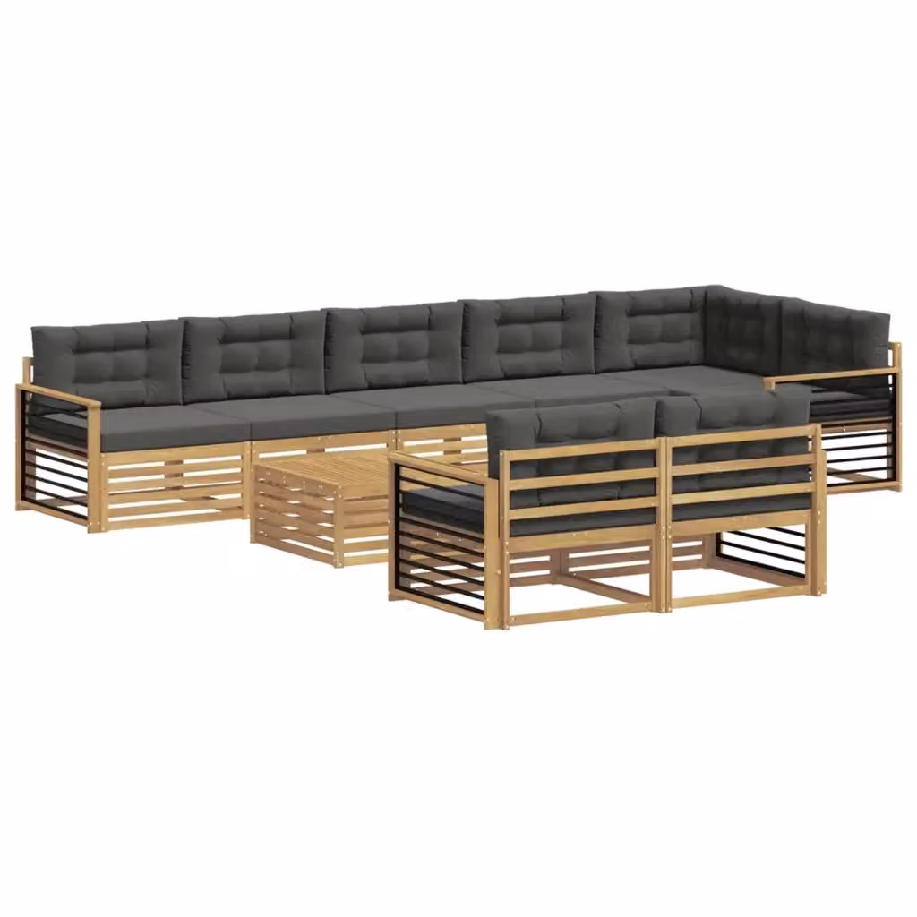 Set di divani da esterno moderno vidaXL in legno di acacia, 9 pezzi, Bianco e Antracite – 2