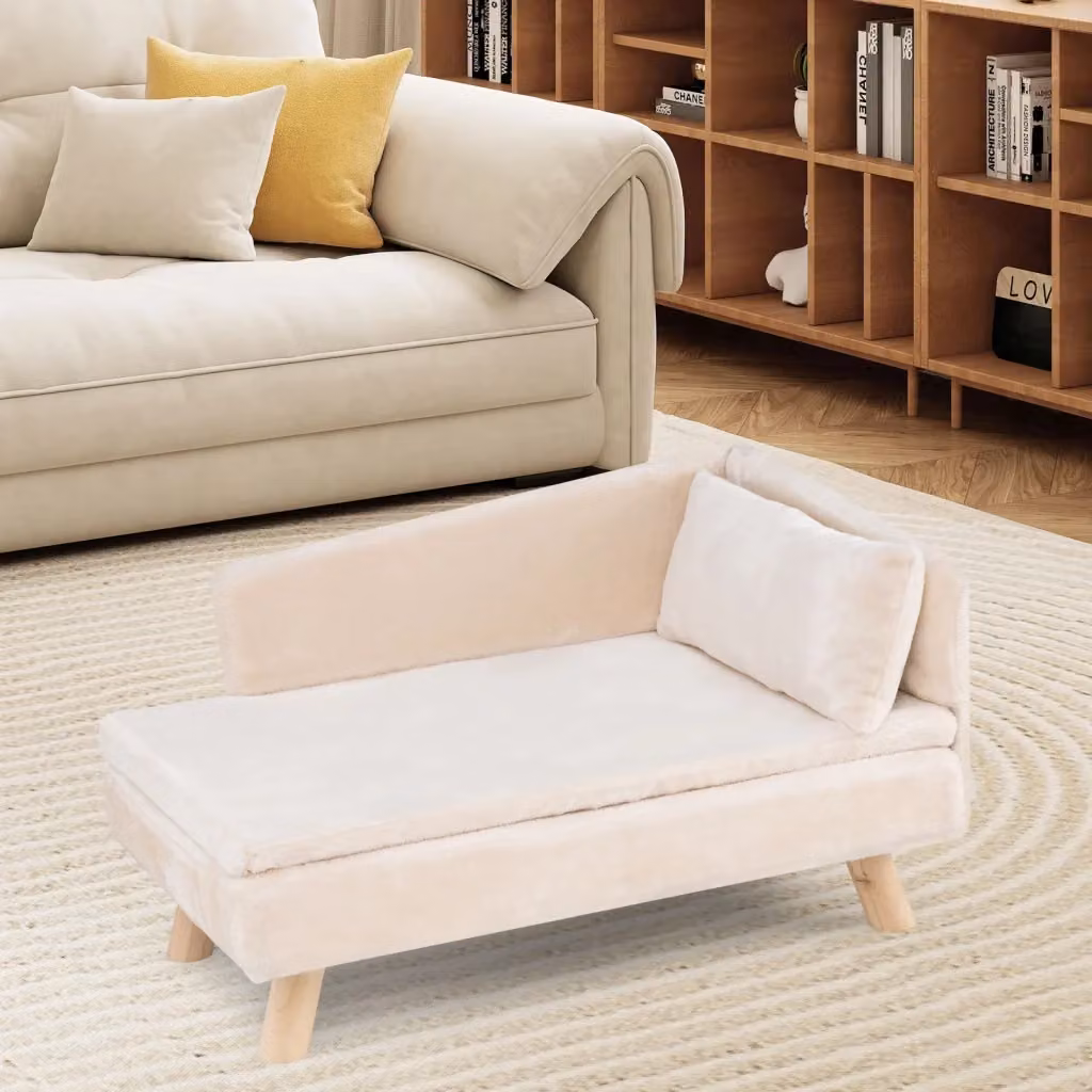 Divano letto per cani con cuscino imbottito rimovibile e gambe in legno robuste, Bianco – 2