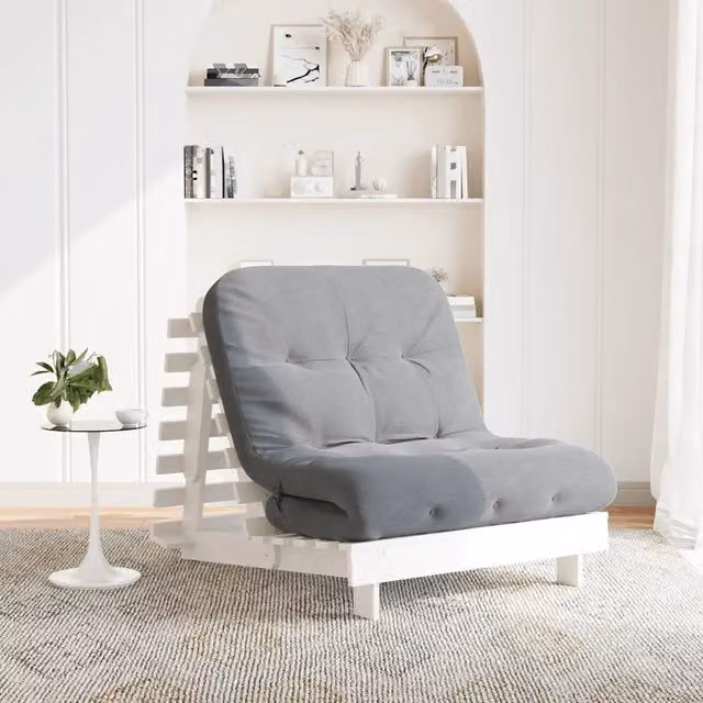 Divano Letto Futon con Materasso Bianco 90x206x11cm Legno Pino 846762