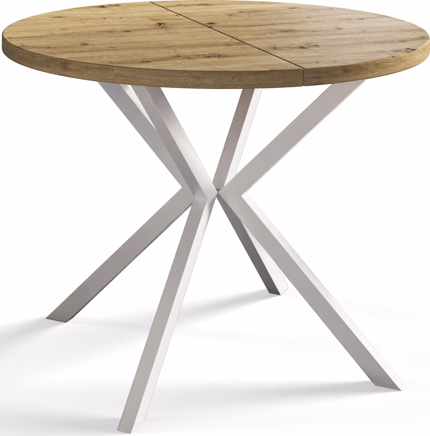 Tavolo rotondo per sala da pranzo LOFT LITE, diametro tavolo allungabile: 100 cm/180 cm, colore tavolo da soggiorno: marrone opaco, con gambe in metallo bianco