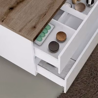 Mobile bagno sospeso Town bianco con top rovere fossile per lavabo d'appoggio L: 100 cm, P: 46 cm, H: 54 cm – 2
