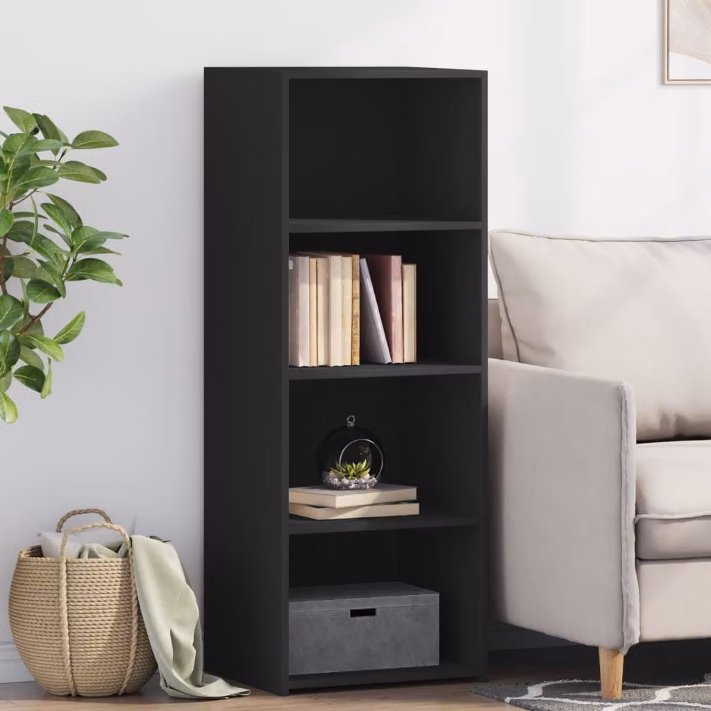 Credenza moderna vidaXL nera in legno e MDF con ripiani interni e mensole aperte, L/P/H: 45 x 41 x 124 cm