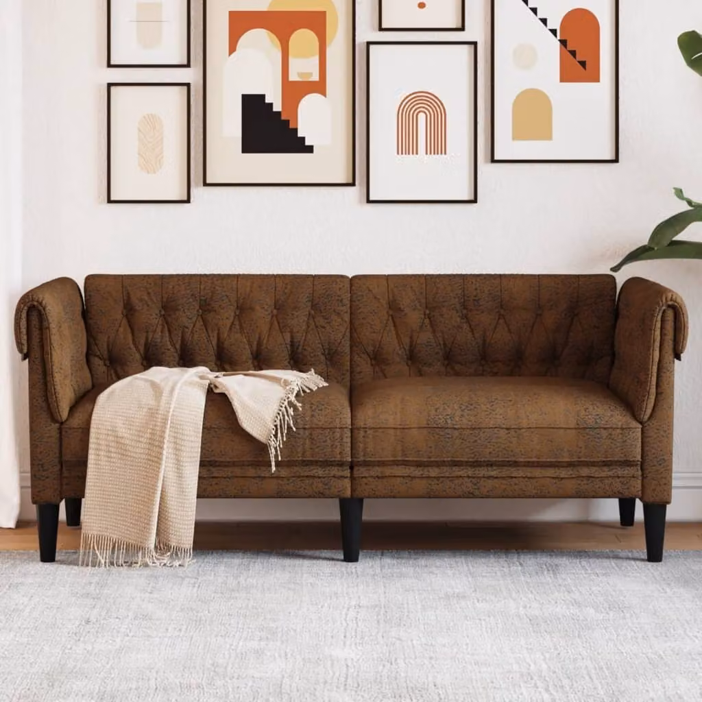 Maison Exclusive - Divano Chesterfield a 2 posti, color marrone, rivestito in tessuto