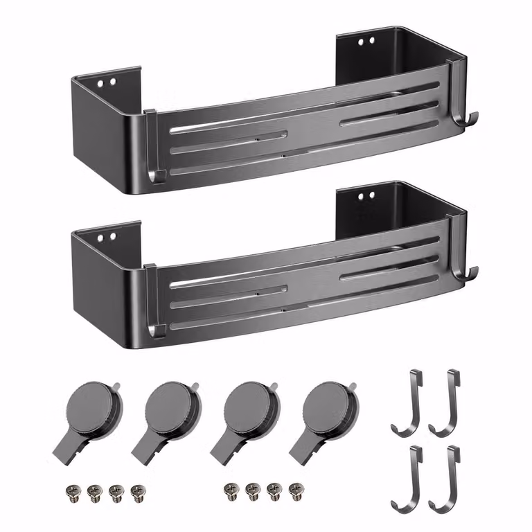 Mensole da bagno con ventose, 2 pezzi, 32,5 cm, organizer per doccia in alluminio, senza foratura, rimovibile, da montare a parete, colore grigio grafite