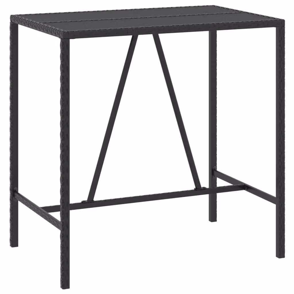 Tavolo da bar moderno vidaXL in polyrattan nero con piano in vetro rettangolare L: 110 cm, P: 70 cm, H: 110 cm – 2