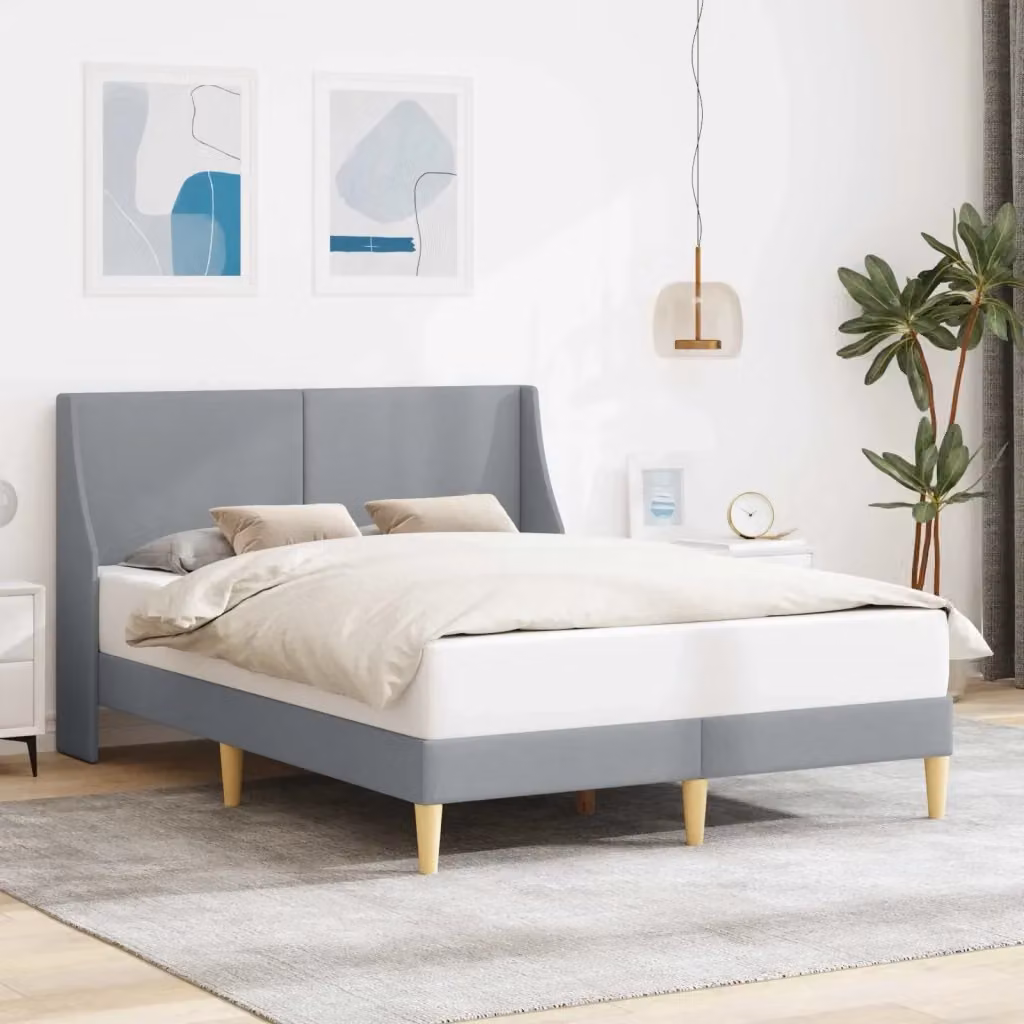 Letto da camera moderno con struttura imbottita e testiera in tessuto grigio – 2