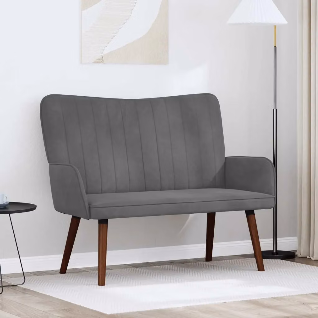 Divano a due posti moderno in velluto grigio DESIGN IN per soggiorno e camera da letto L: 115 cm, P: 61 cm, H: 87 cm – 2