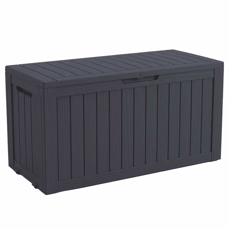 Floordirekt Box da giardino effetto legno resistente alle intemperie Box porta cuscini 270L antracite Box porta cuscini per terrazza, balcone e giardino