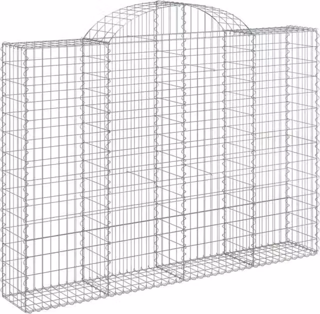 Cesto gabbione ad arco per recinzione e muro di contenimento in ferro zincato argento L: 200 cm, P: 30 cm, H: 140/160 cm