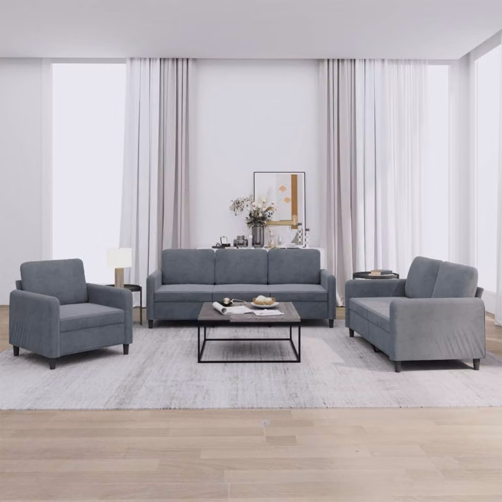 Set di divani 3 pezzi vidaXL in velluto grigio per soggiorno moderno – 1