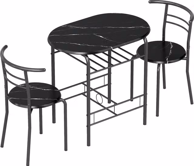 Set da pranzo moderno HOMCOM composto da tavolo ovale e 2 sedie, mobili salvaspazio per cucina, balcone o bar, marrone e nero