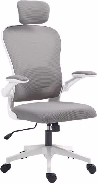 Sedia da Ufficio Ergonomica Minimal in Tessuto Grigio con Poggiatesta e Ruote