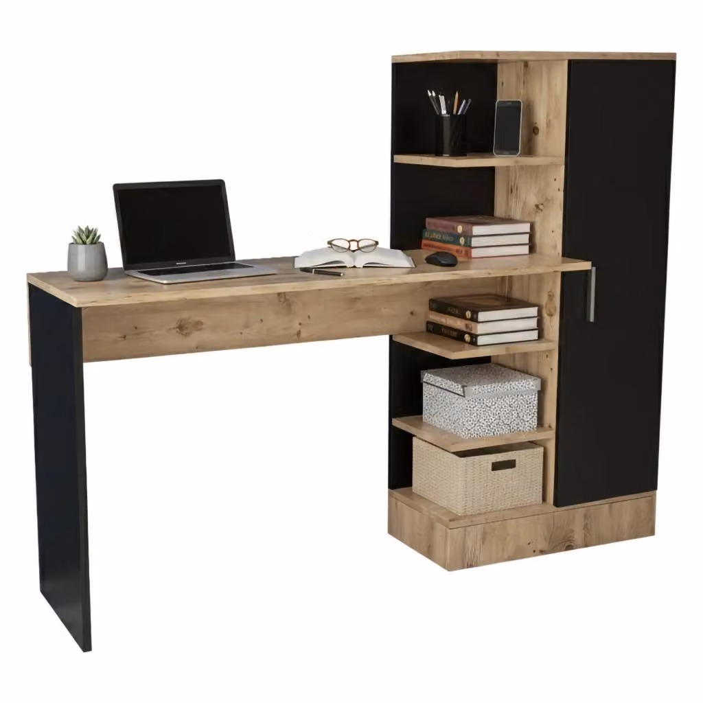 Scrivania DMORA moderna in legno e MDF, tavolo da ufficio e studio, L/P/H: 152 x 40 x 120 cm, Rovere e Nero – 2