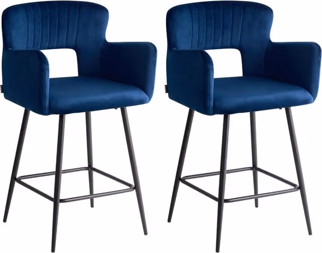 Set di 2 sgabelli da bar BELIANI in velluto blu con braccioli e gambe in metallo in stile moderno industriale – 1