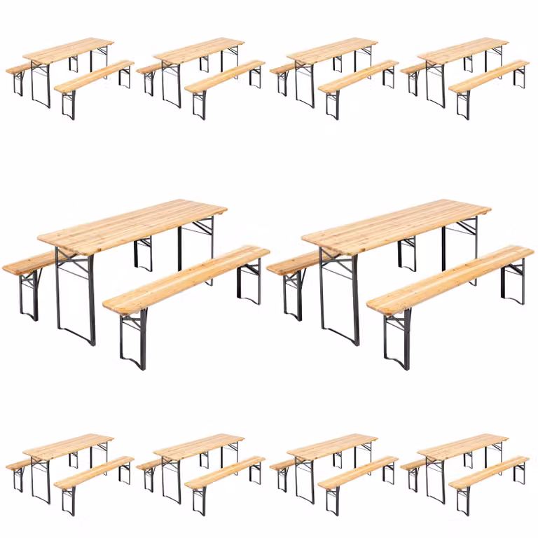 Tavolo e panche in legno Set Brasserie 180 cm - Lotto di 10 - Oviala Munich