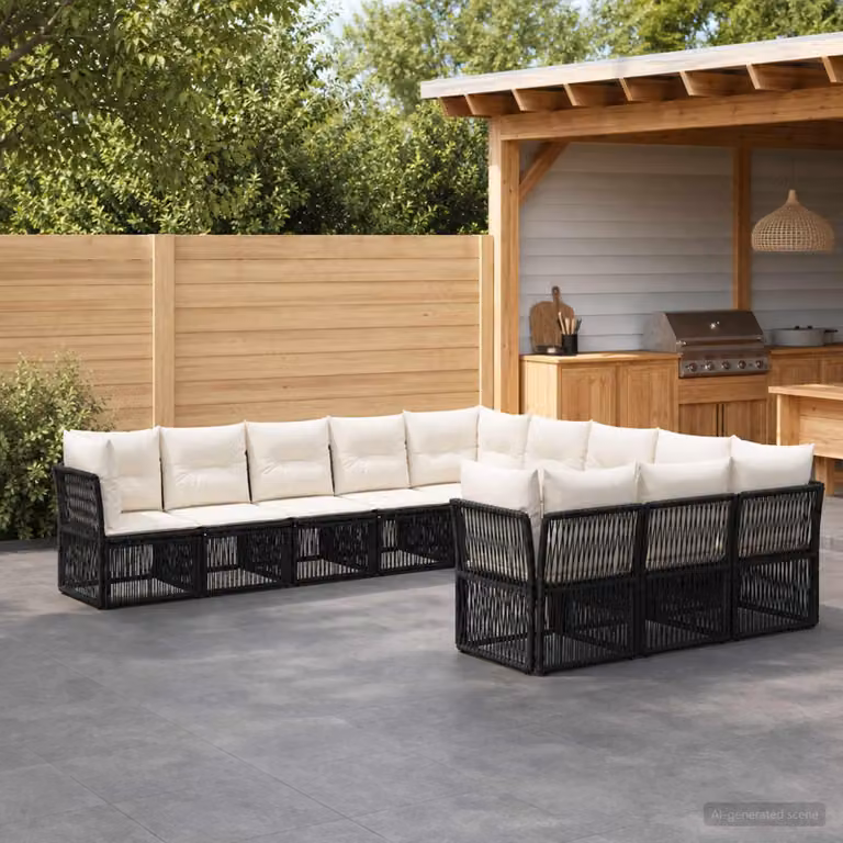 Maison Exclusive - Set da giardino composto da 11 pezzi, divano in rattan sintetico nero