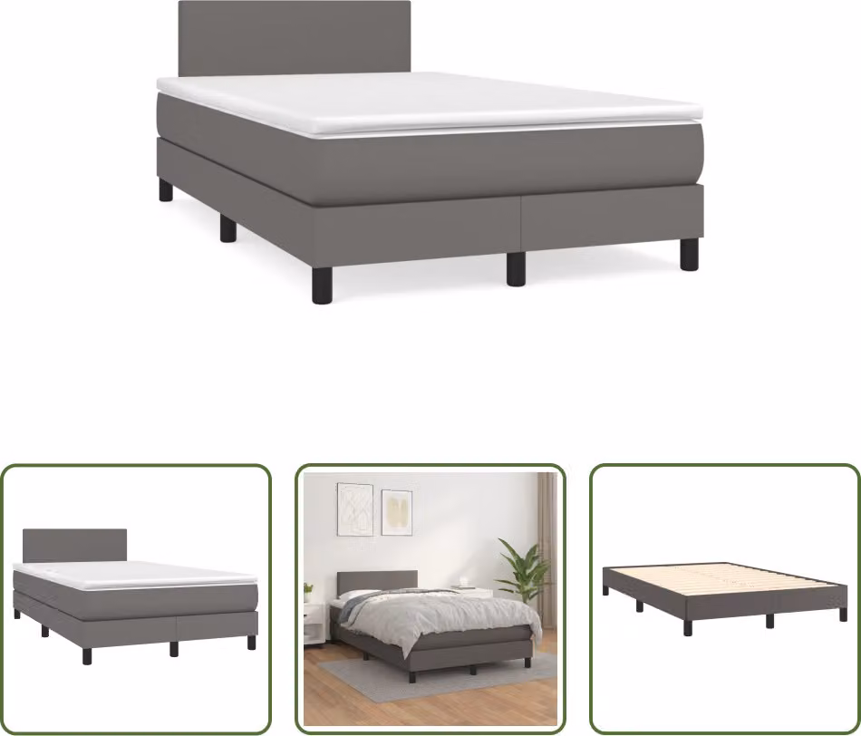 The Living Store Letto a molle con materasso grigio 120x190 cm in Pelle finta