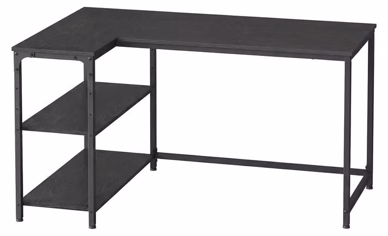 Scrivania a forma di L con spazio contenitivo e ripiano regolabile | Colore: nero | Dimensioni: 120x80x76 cm
