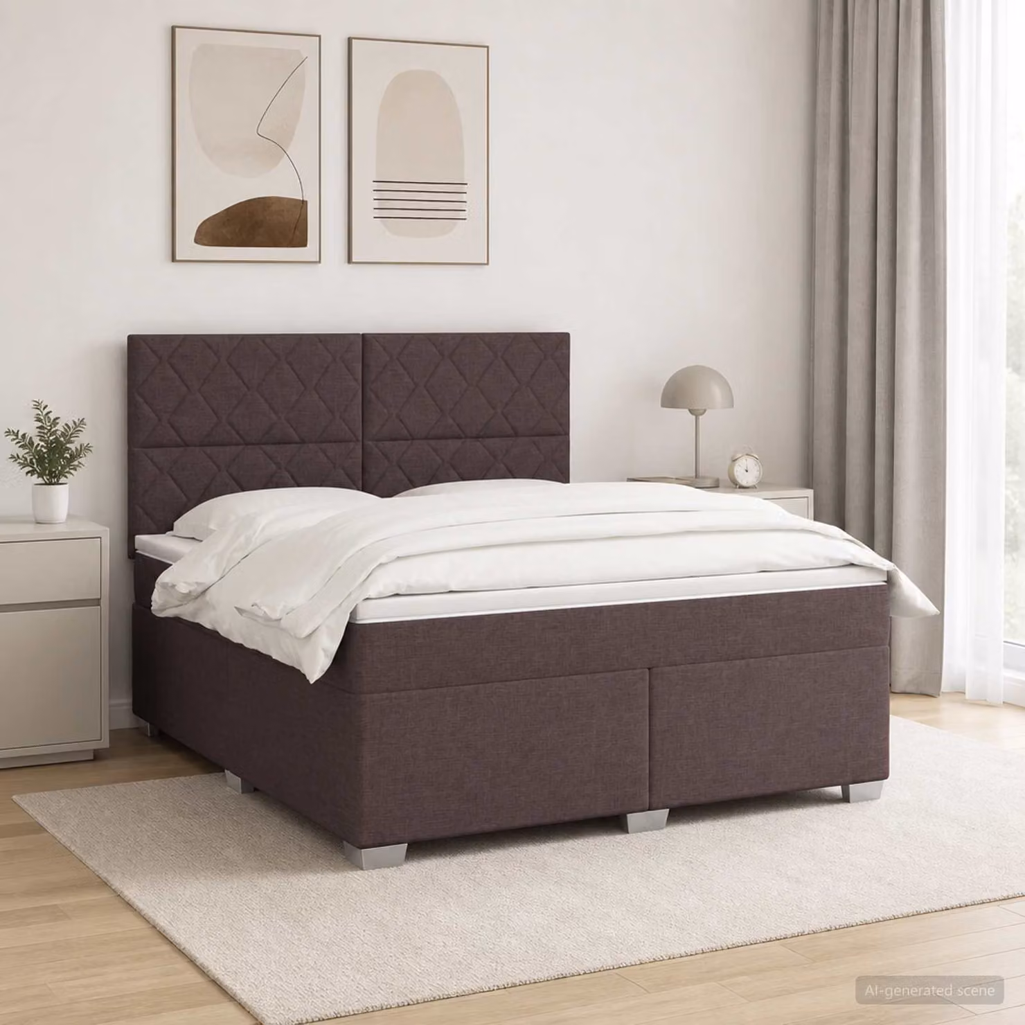 Letto box spring con materasso vidaXL in tessuto marrone scuro con illuminazione sottostante e porta USB L/P/H: 200 x 160 x 76,5 cm