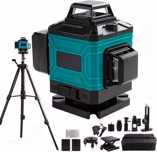 Livella laser a croce - Livella laser verde autonivelante - 16 linee - 4 x 360° - Livella laser professionale per esterni - Utilizzabile in cantiere edile interno, con telecomando - Laser 360°/IP54