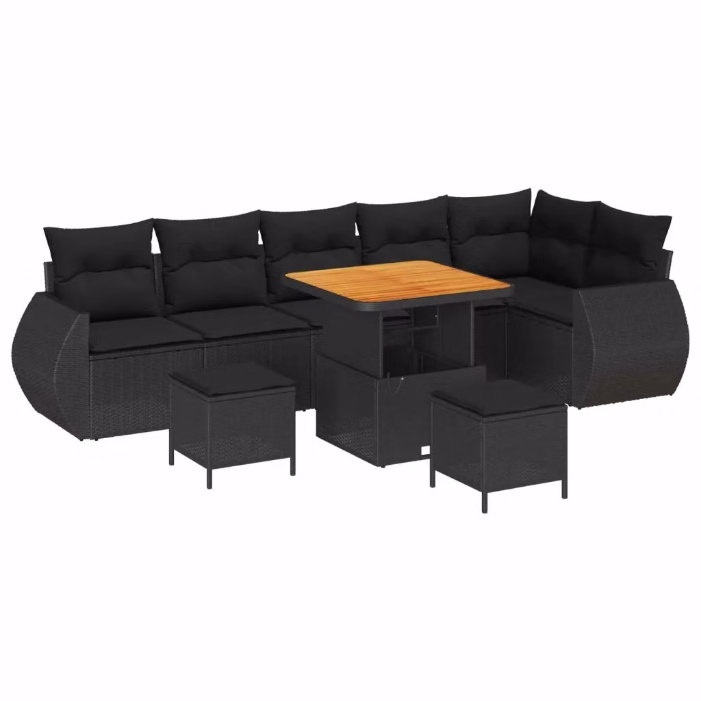 Set Divano da Giardino vidaXL 9 Pezzi in Polyrattan Nero con Cuscini e Tavolino – 2