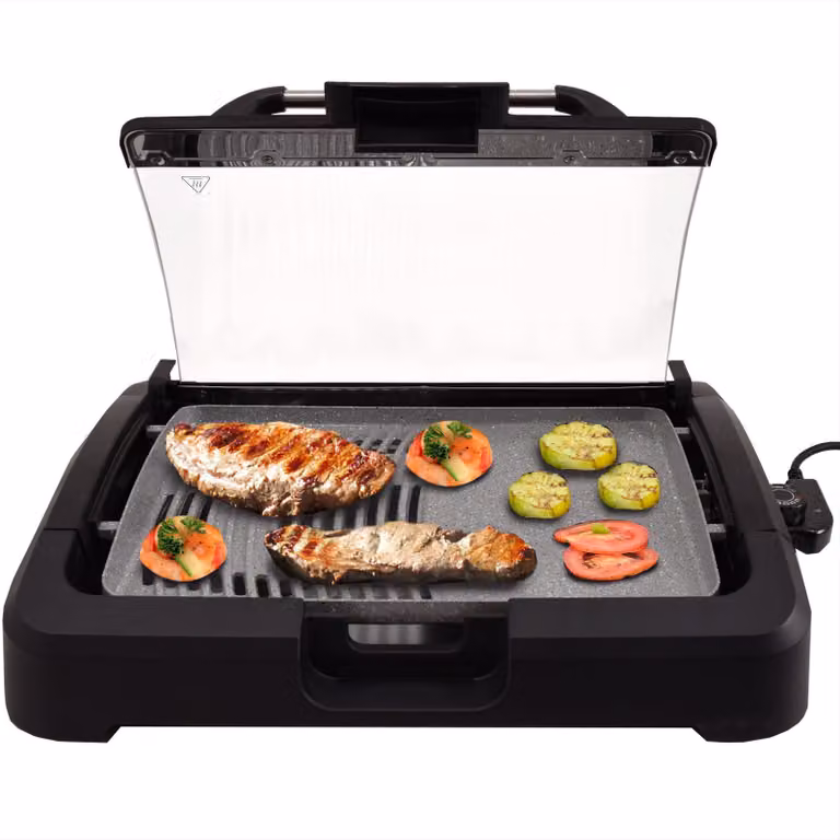 Griglia per feste con coperchio in vetro Vundria | griglia da tavolo | barbecue | griglia elettrica