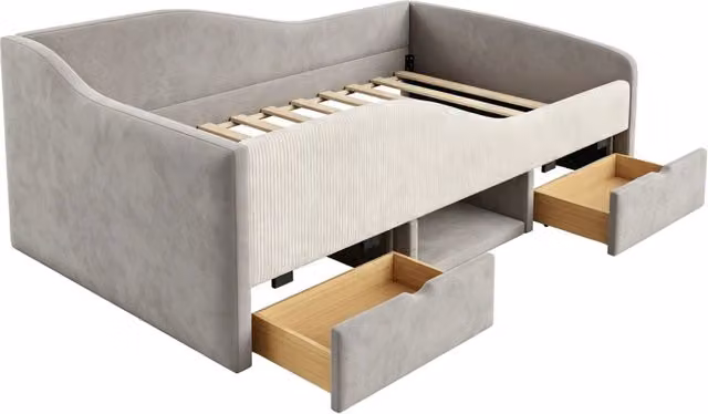 Letto singolo per bambini 90x190 grigio in velluto con contenitori， senza materasso