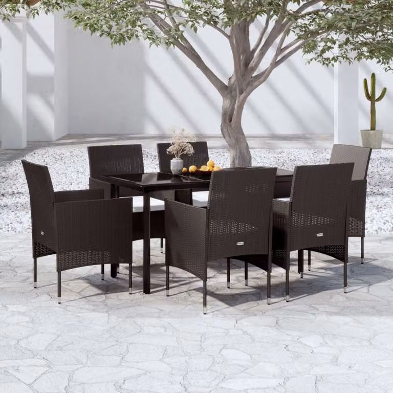 Maison Exclusive - Set da pranzo da giardino da 7 pezzi con cuscini, nero