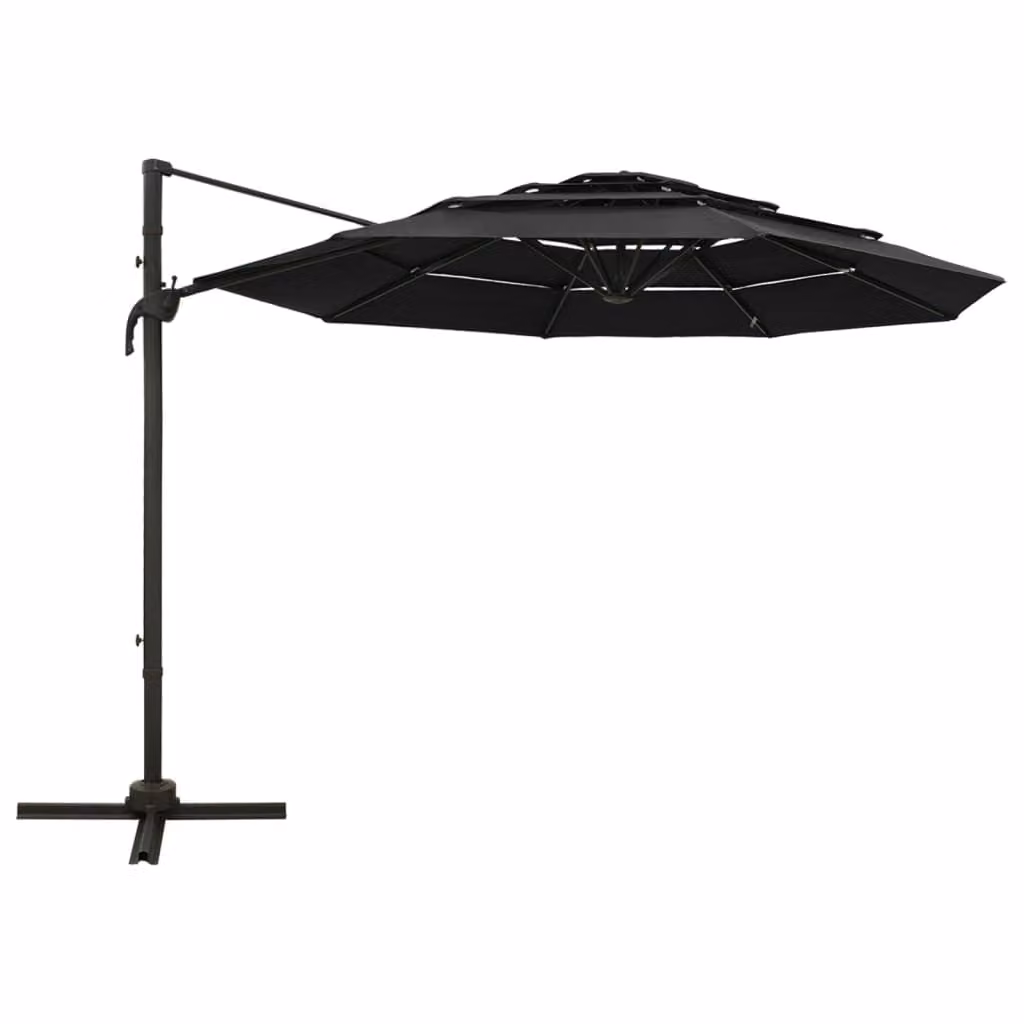 vidaXL Ombrellone con palo in alluminio a 4 strati nero 3x3 m
