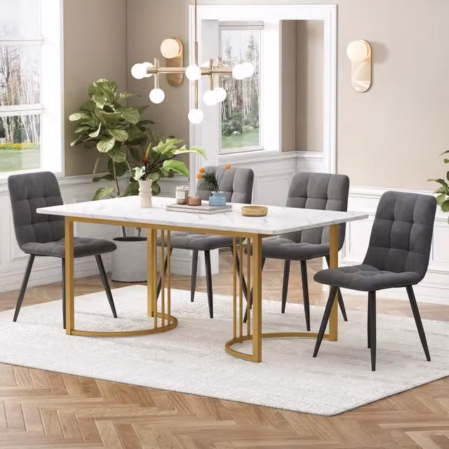 Set da pranzo Mivray composto da tavolo rettangolare in MDF bianco lucido e 4 sedie moderne, L: 140 cm, P: 80 cm, H: 75 cm